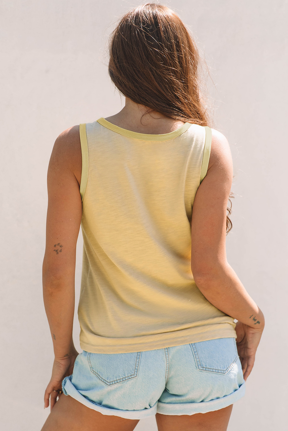 Tan Metallic Sheen Edge Scoop Neck Tank Top