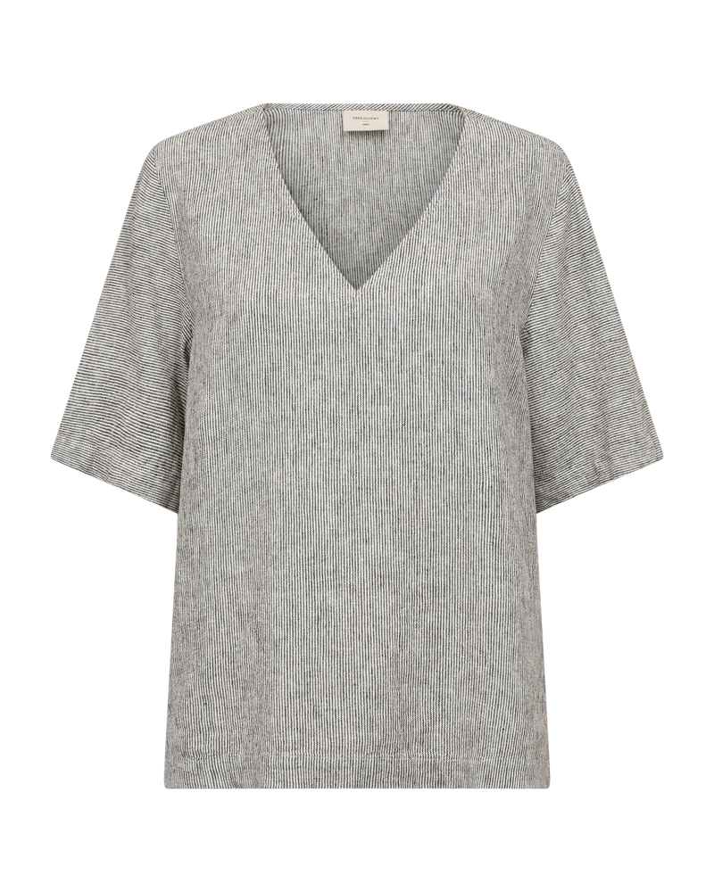 FQLAVA - LEINEN BLUSE - WEISS UND BRAUN