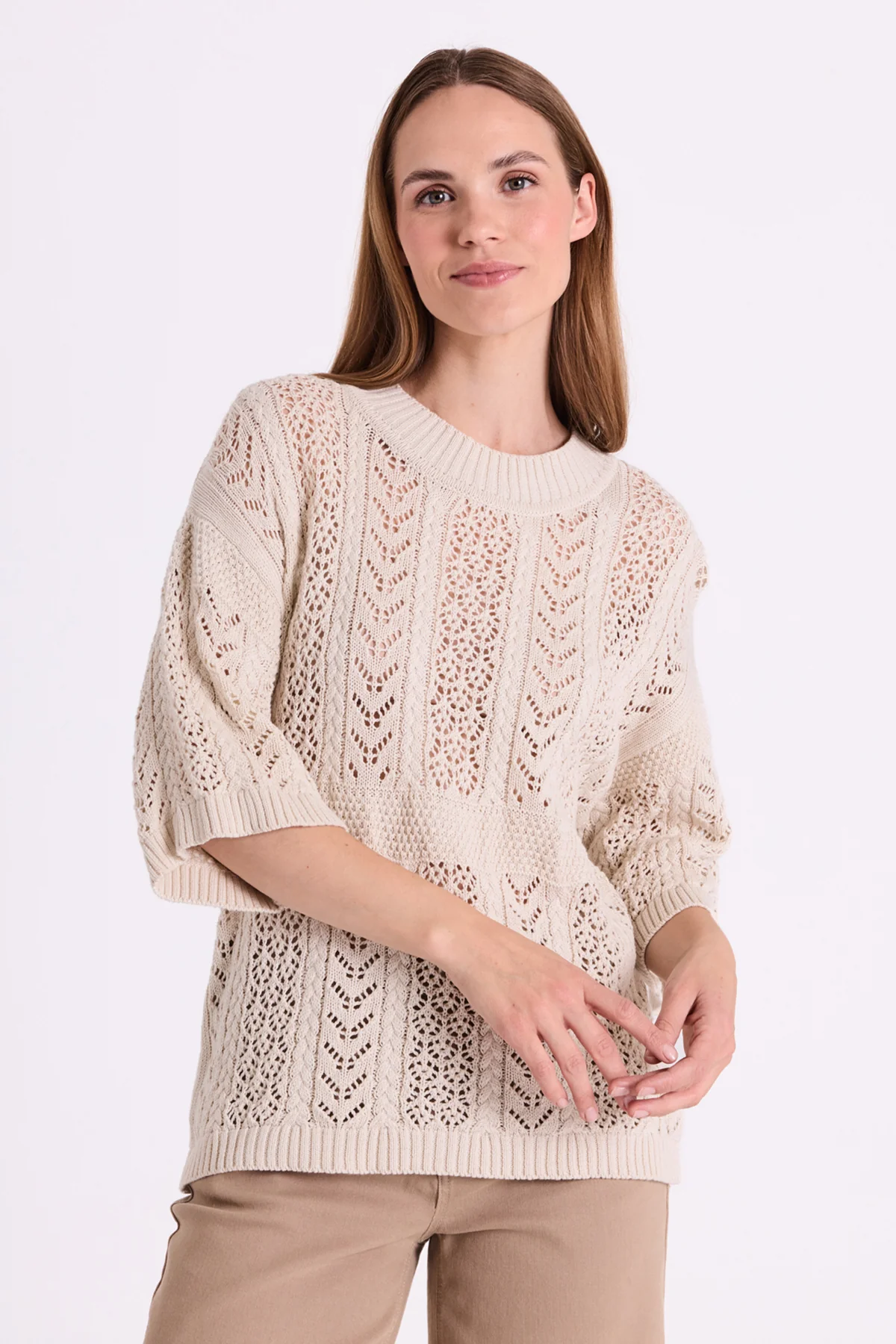 FQARWEN – PULLOVER MIT MUSTER - BEIGE
