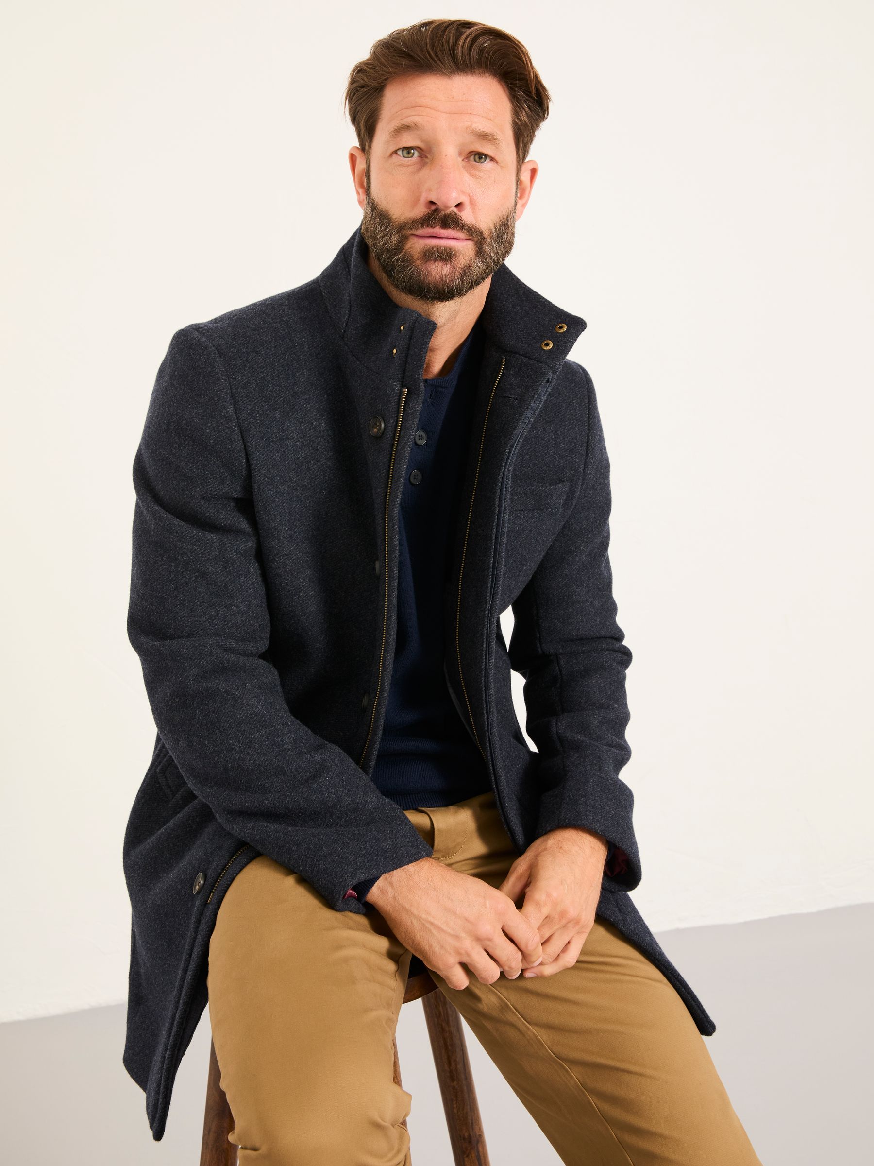 Pendeen Navy Wool Mix Overcoat