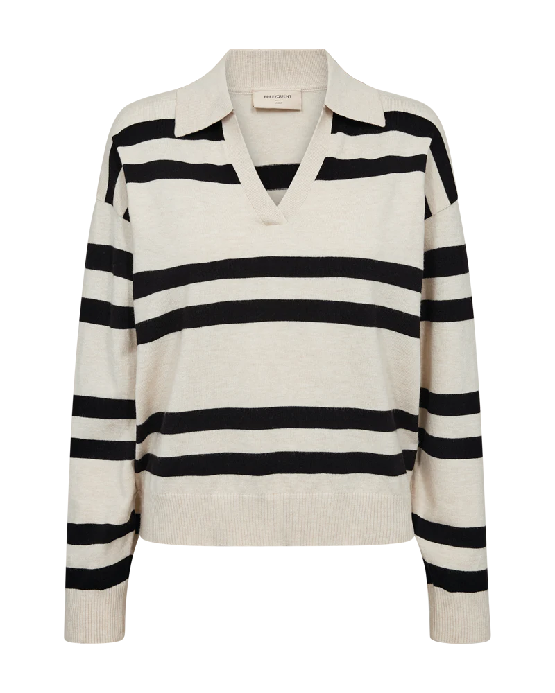 FQFLOW – GESTREIFTER PULLOVER - BEIGE UND SCHWARZ
