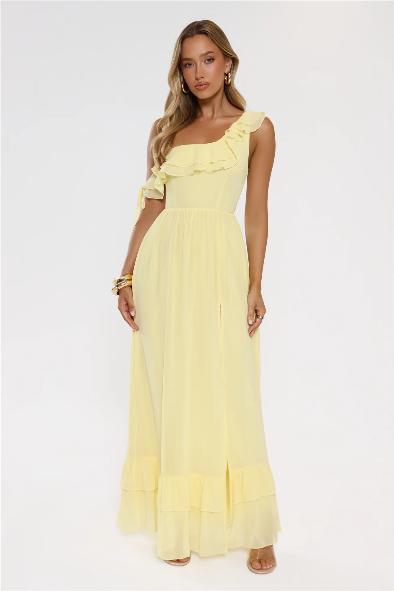 Diamond Horizon Off Shoulder Maxi Dress Lemon