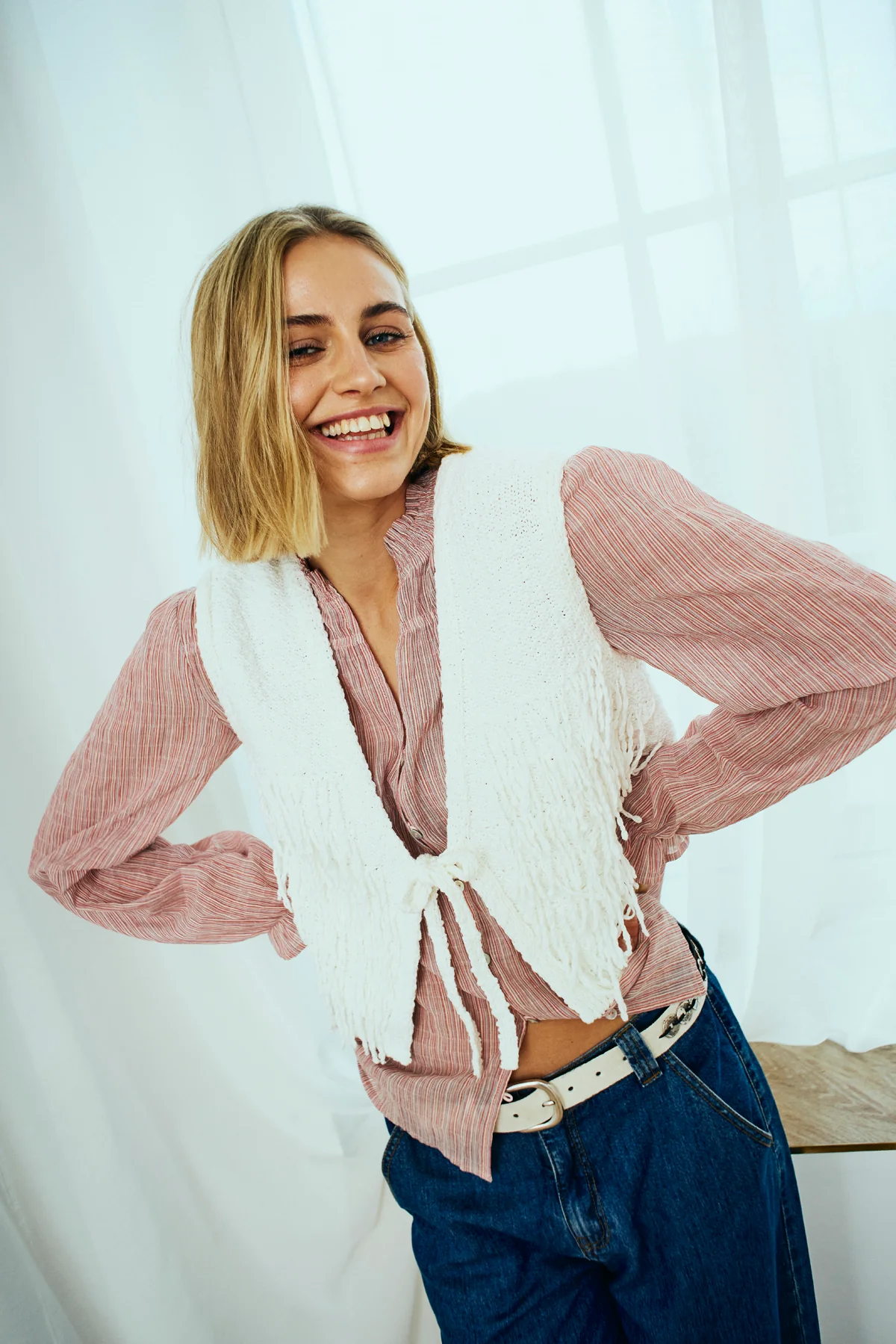 FQHELLY – BLUSE MIT STREIFEN - ROT UND  BEIGE