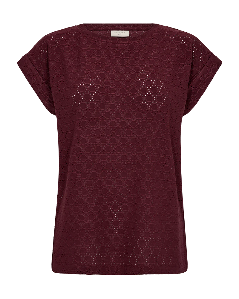 FQBLOND – T-SHIRT MIT LOCHMUSTER - BORDEAUX