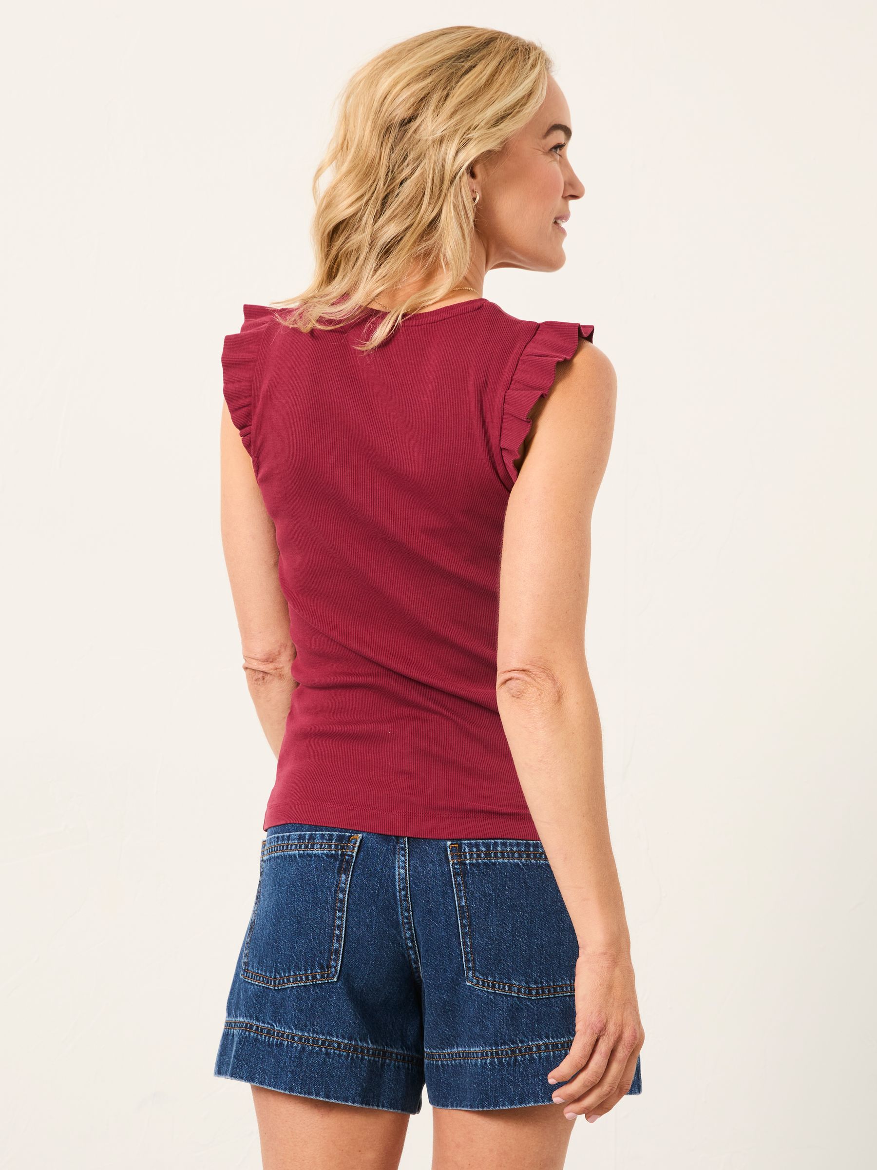 Burgundy Red Frill Sleeveless Top