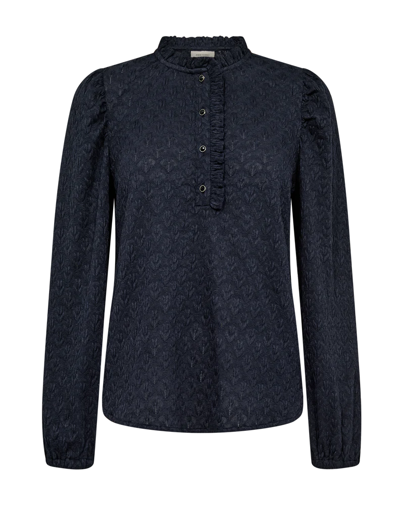 FQRIGGA - BLOUSE MIT SPITZE - BLAU