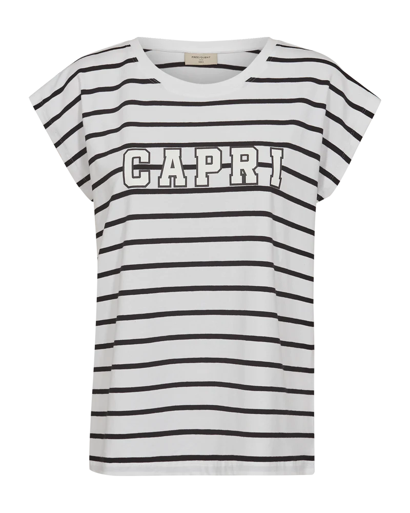 FQFENJAL – GESTREIFTES T-SHIRT MIT PRINT - WEISS UND SCHWARZ