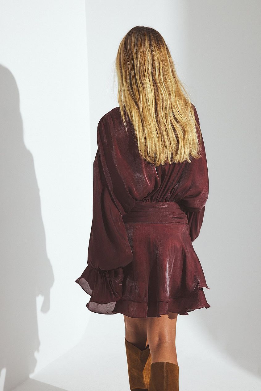 Ruched Waist Ruffle Mini Dress