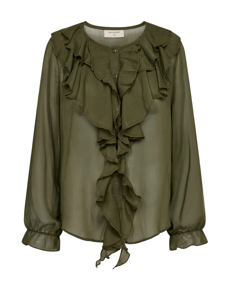 FQDITTE – BLUSE MIT RÜSCHEN - GRÜN