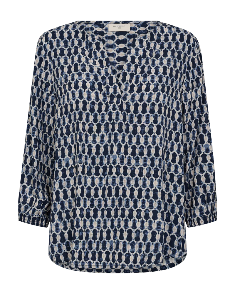 FQADNEY – BLUSE MIT ALLOVER-PRINT - BLAU UND  BEIGE