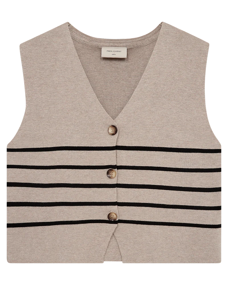 FQANI – GESTREIFTE STRICKWESTE - BEIGE UND SCHWARZ