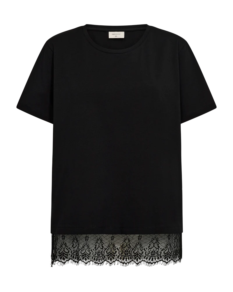 FQSURE – T-SHIRT MIT SPITZENBESÄTZ - SCHWARZ