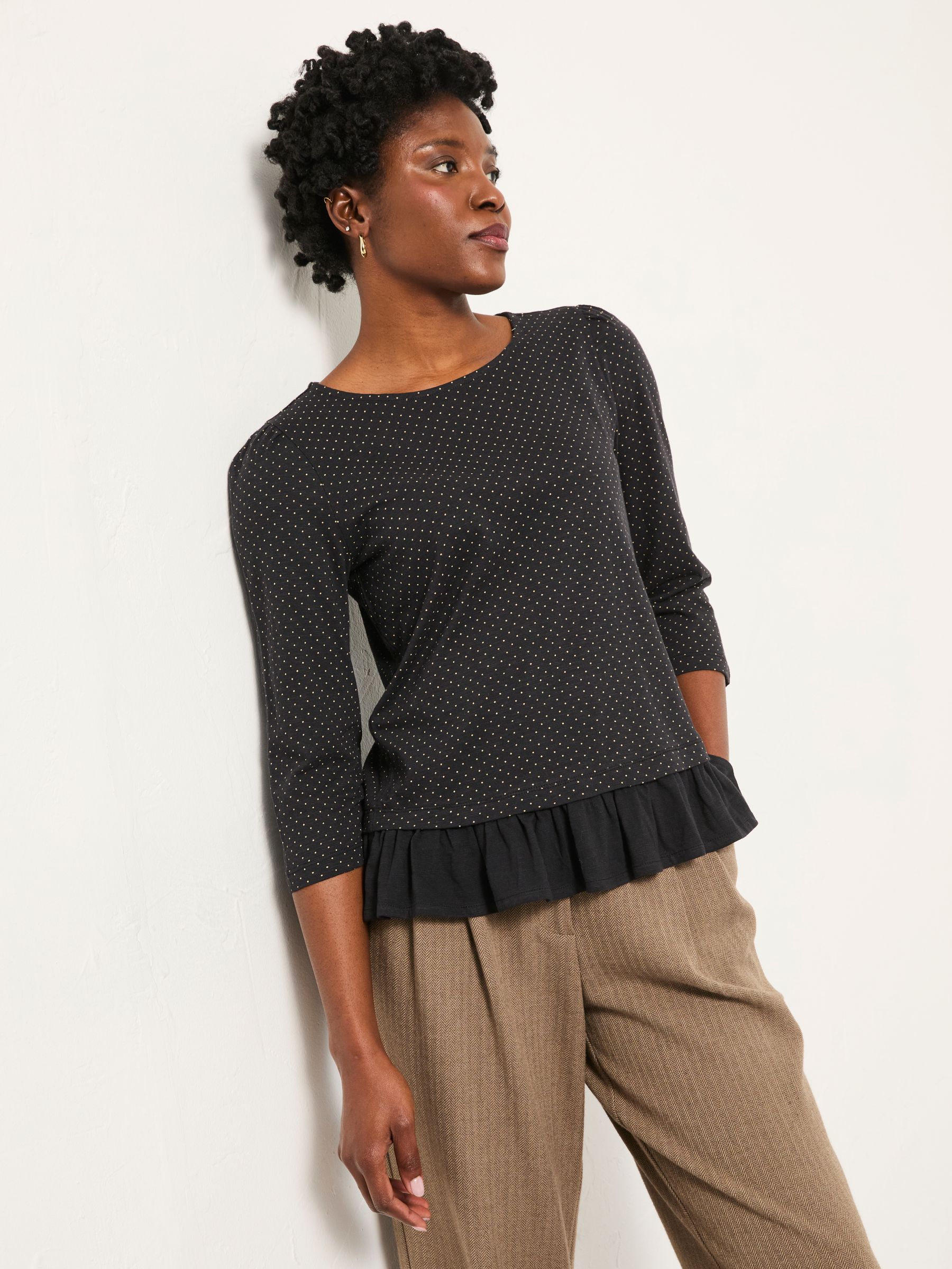 Kai Black Pin Spot Peplum Top