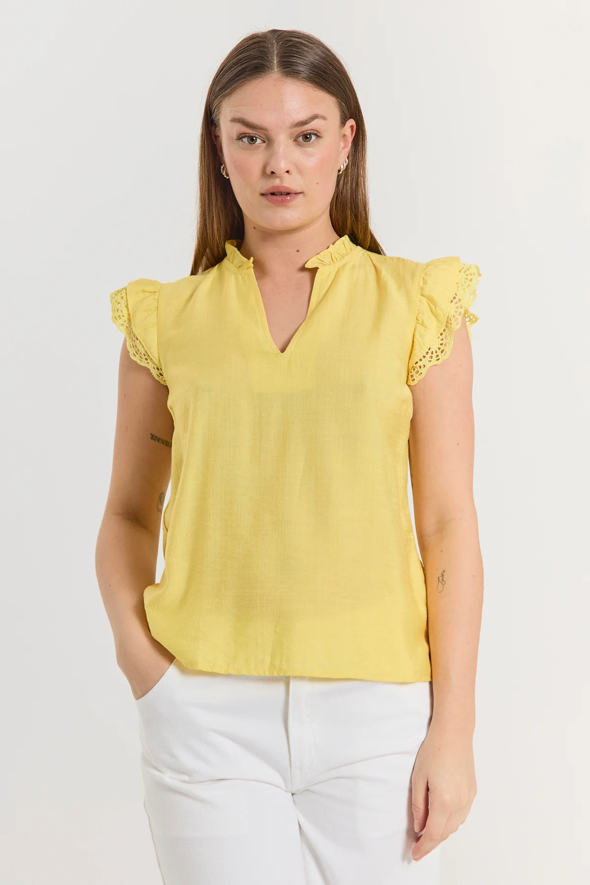 FQLISA – BLUSE MIT SPITZE - GELB