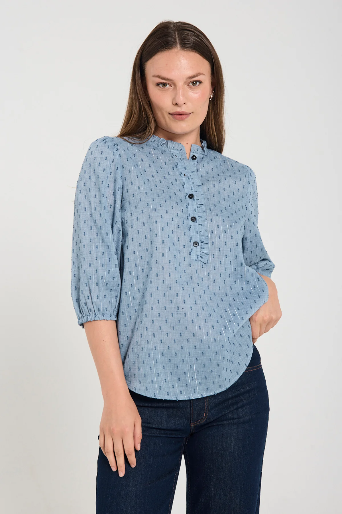 FQDINA – BLUSE MIT JACQUARDMUSTER - BLAU