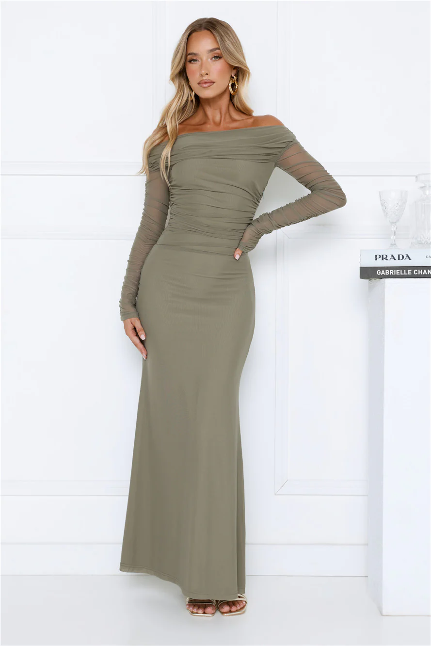 Love Chaser Mesh Long Sleeve Maxi Dress Sage