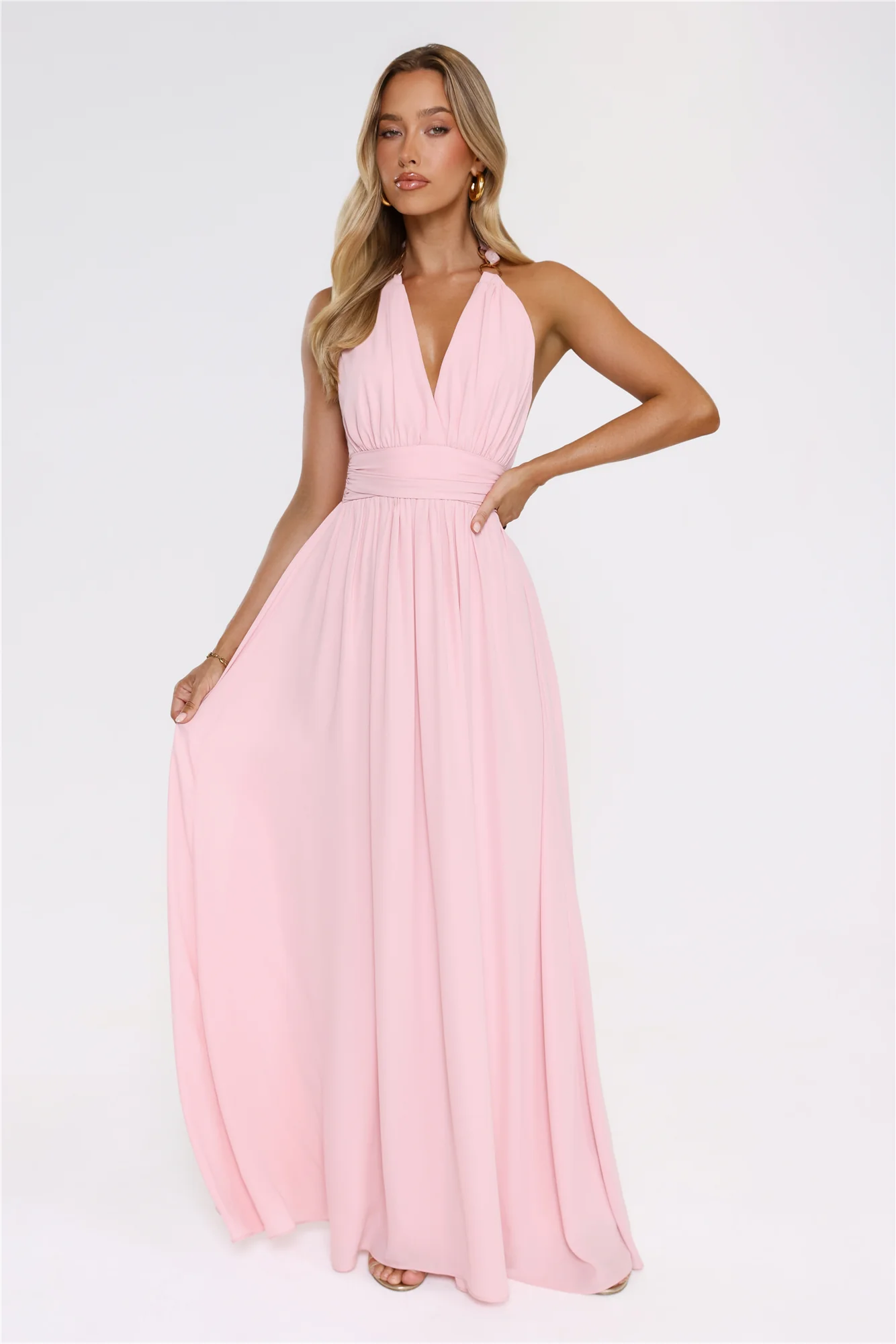 Eternal Coastline Halter Maxi Dress Pink