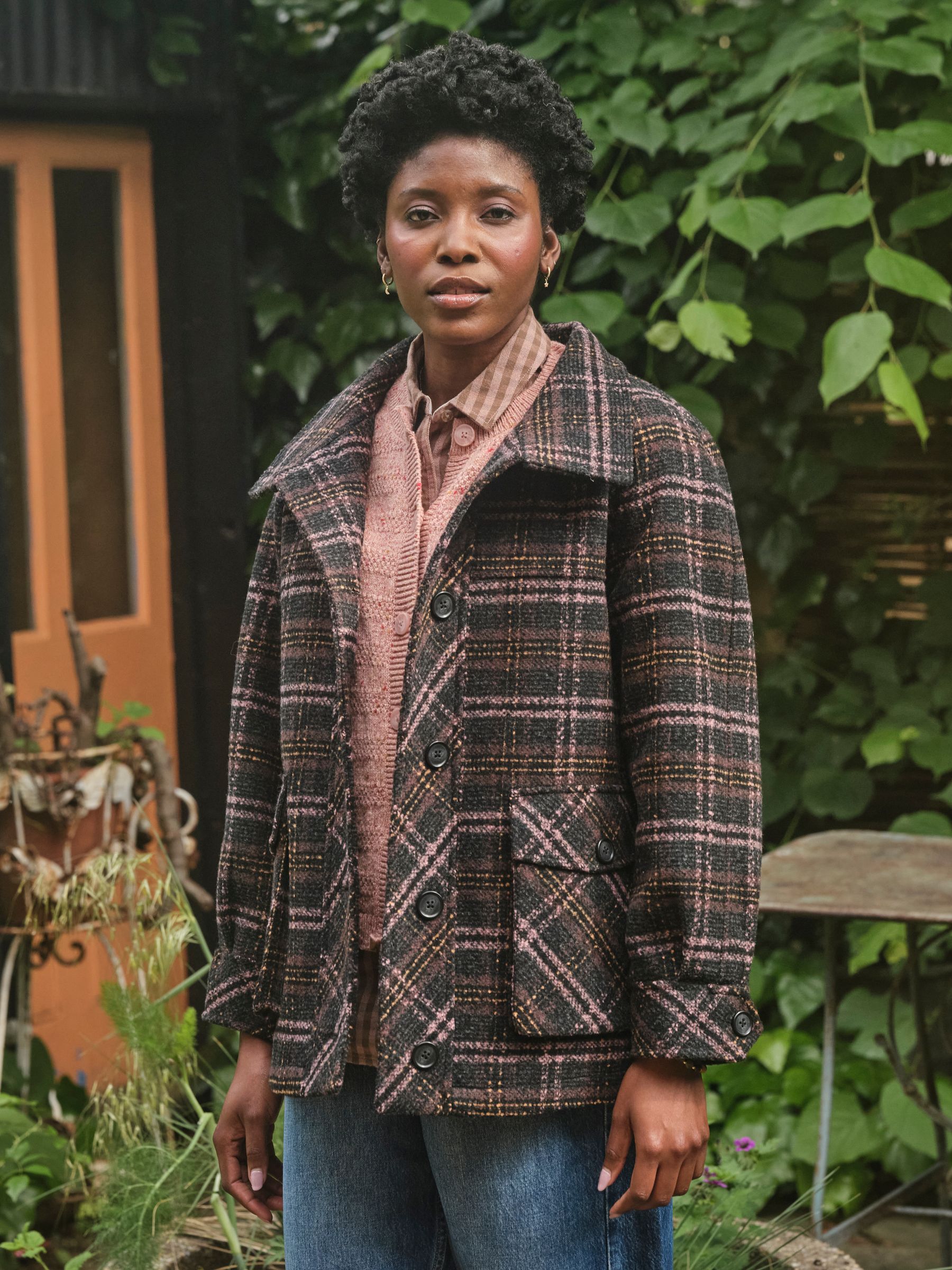Heather Navy Check Coat