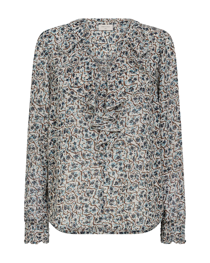 FQSUS – CHIFFONBLUSE MIT GLITZERPRINT - BLAU UND  BEIGE