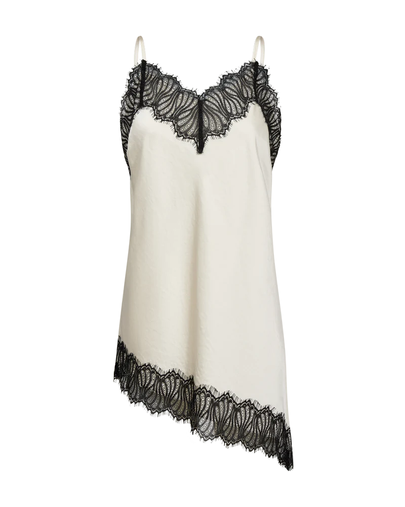 FQDOVA – TOP MIT SPITZENDETAILS - BEIGE UND SCHWARZ