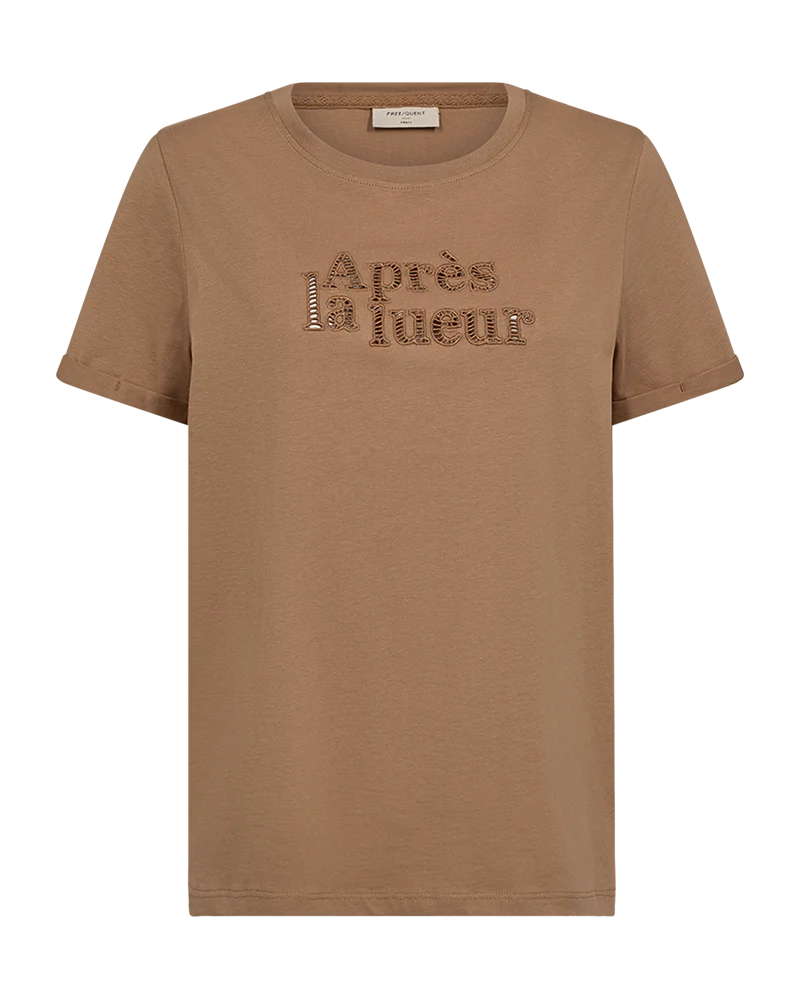 FQHEZEL - T-SHIRT MIT BESTICKTEM DETAIL - BRAUN