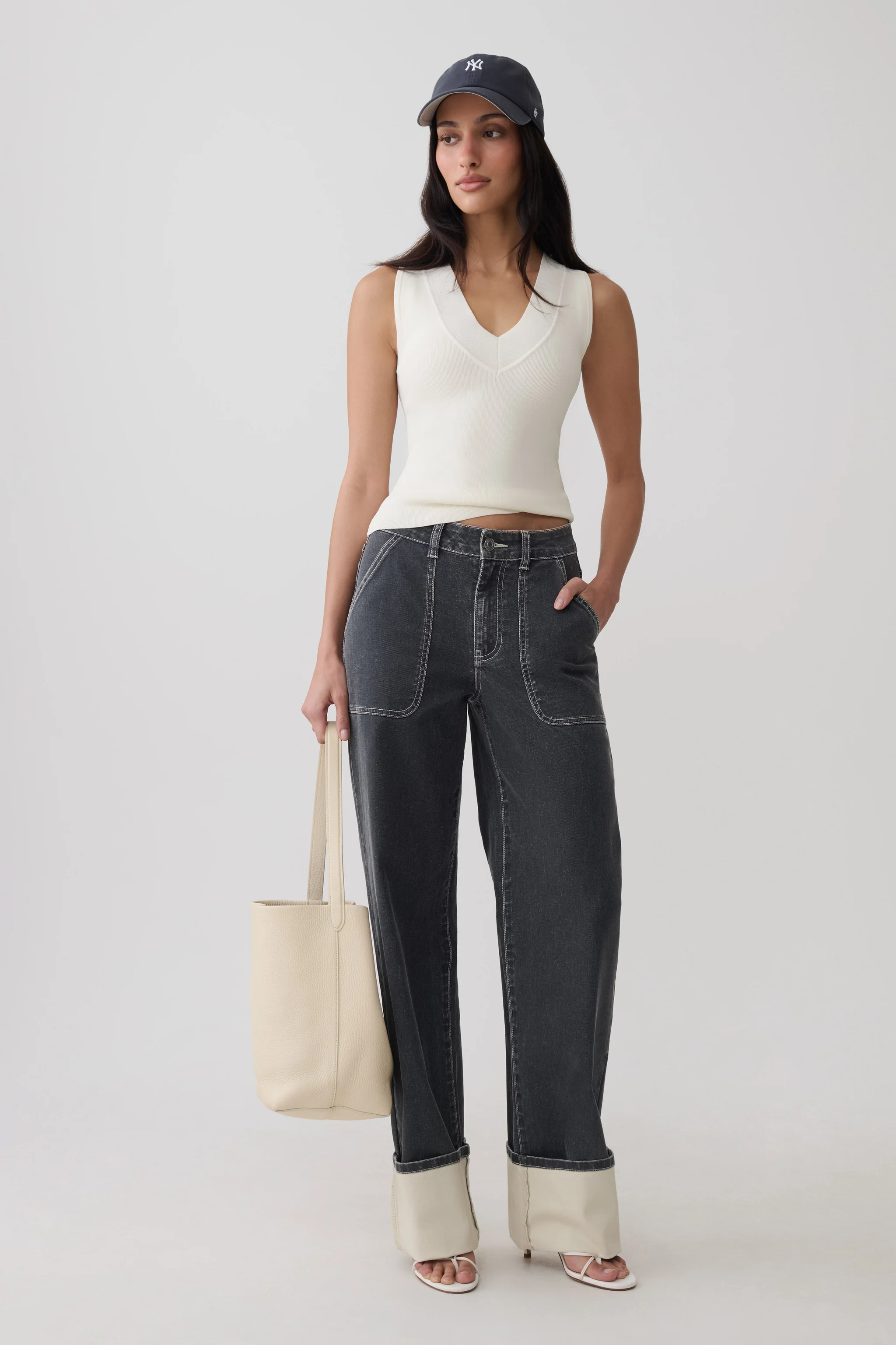Cuff Denim Pants - Dark Grey