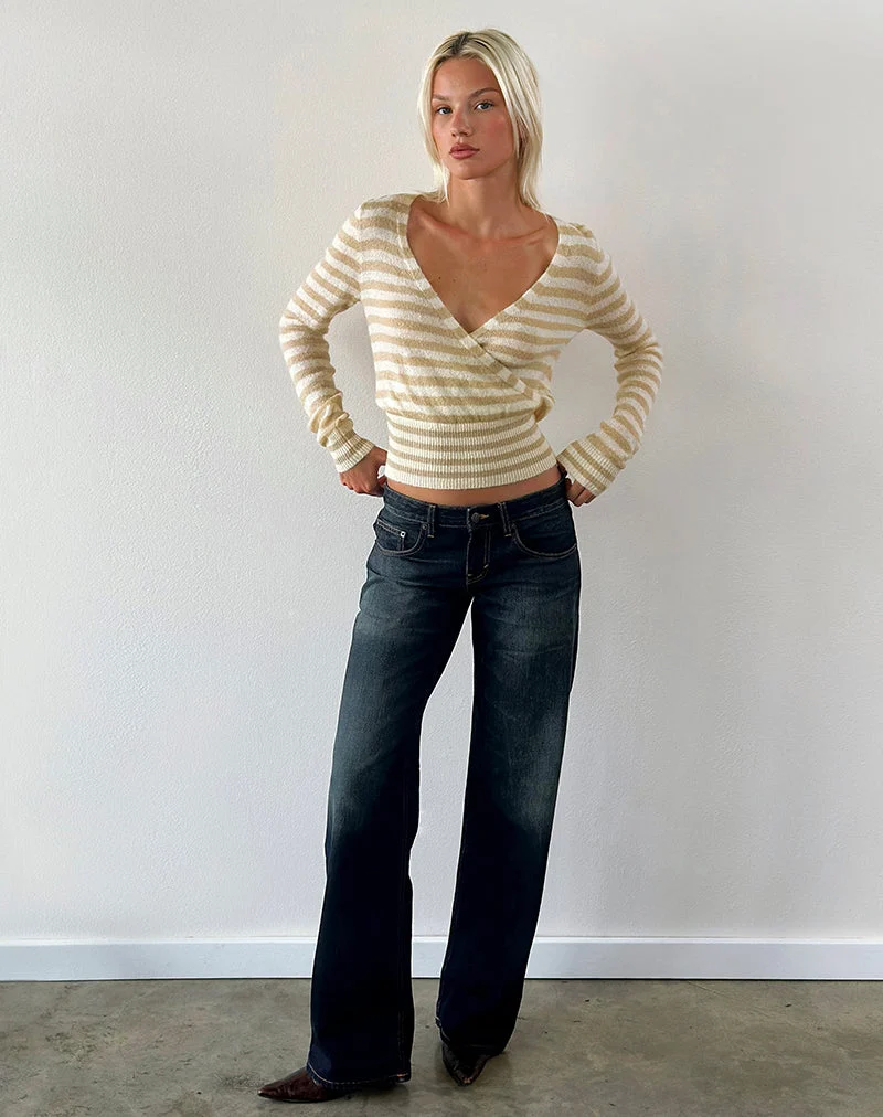 Nilza Wrap Top in Knit Classic Stripe Cream Natural