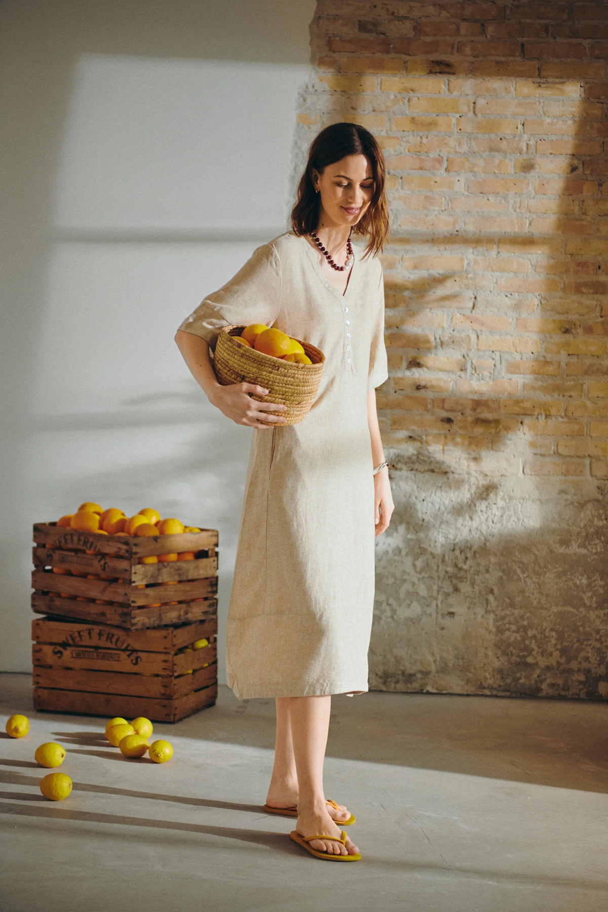 FQLAVA - LEINENKLEID - BEIGE