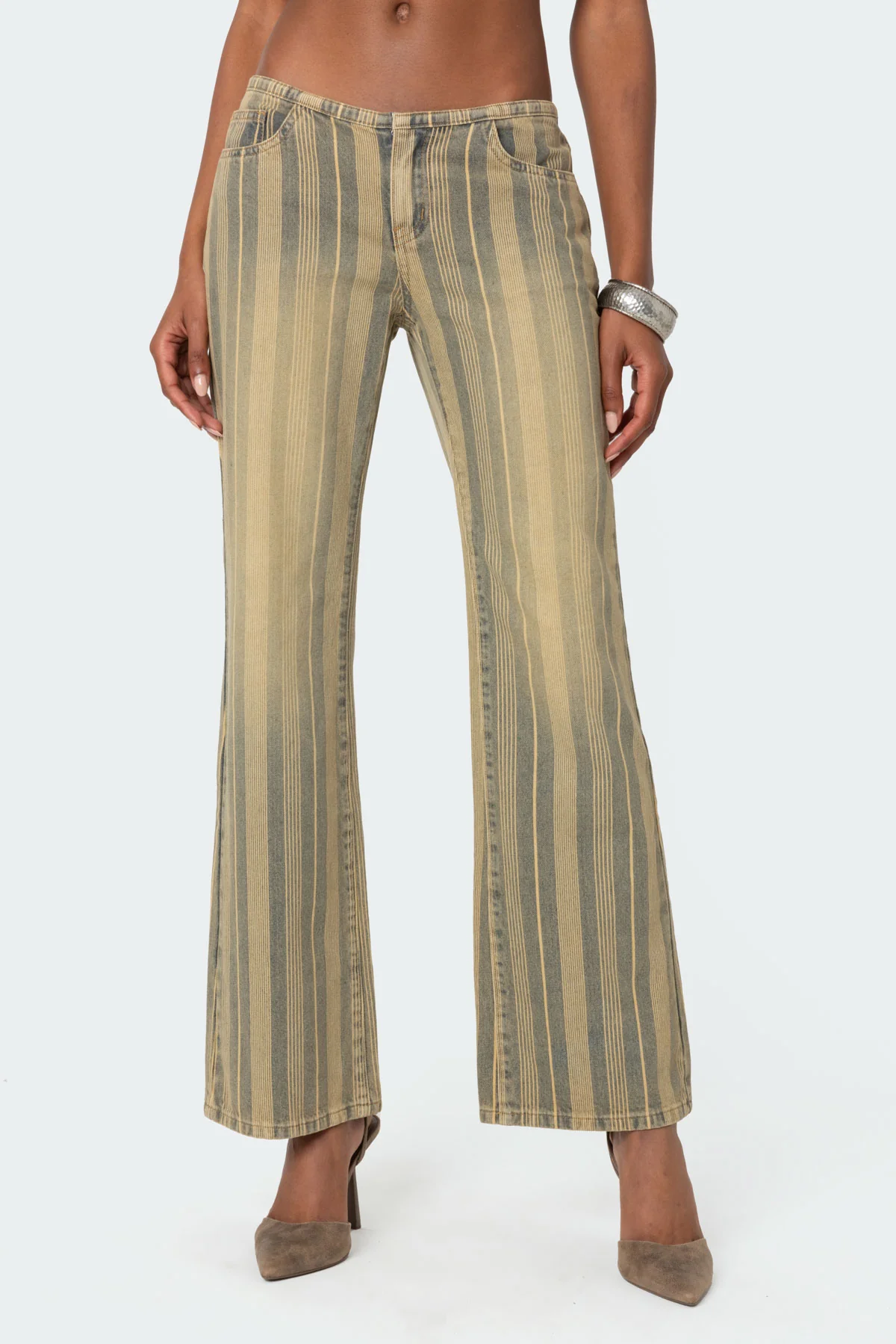 Eternity Pinstripe Low Rise Flared Jeans