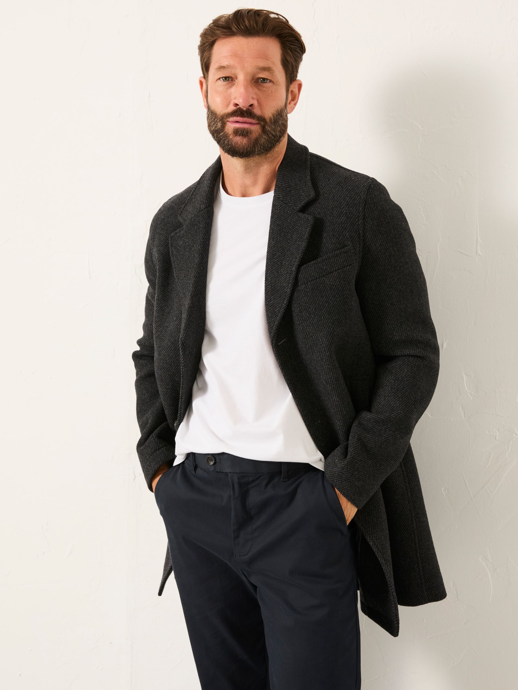 Tabor Dark Grey Single Breasted Wool Mix Topcoat