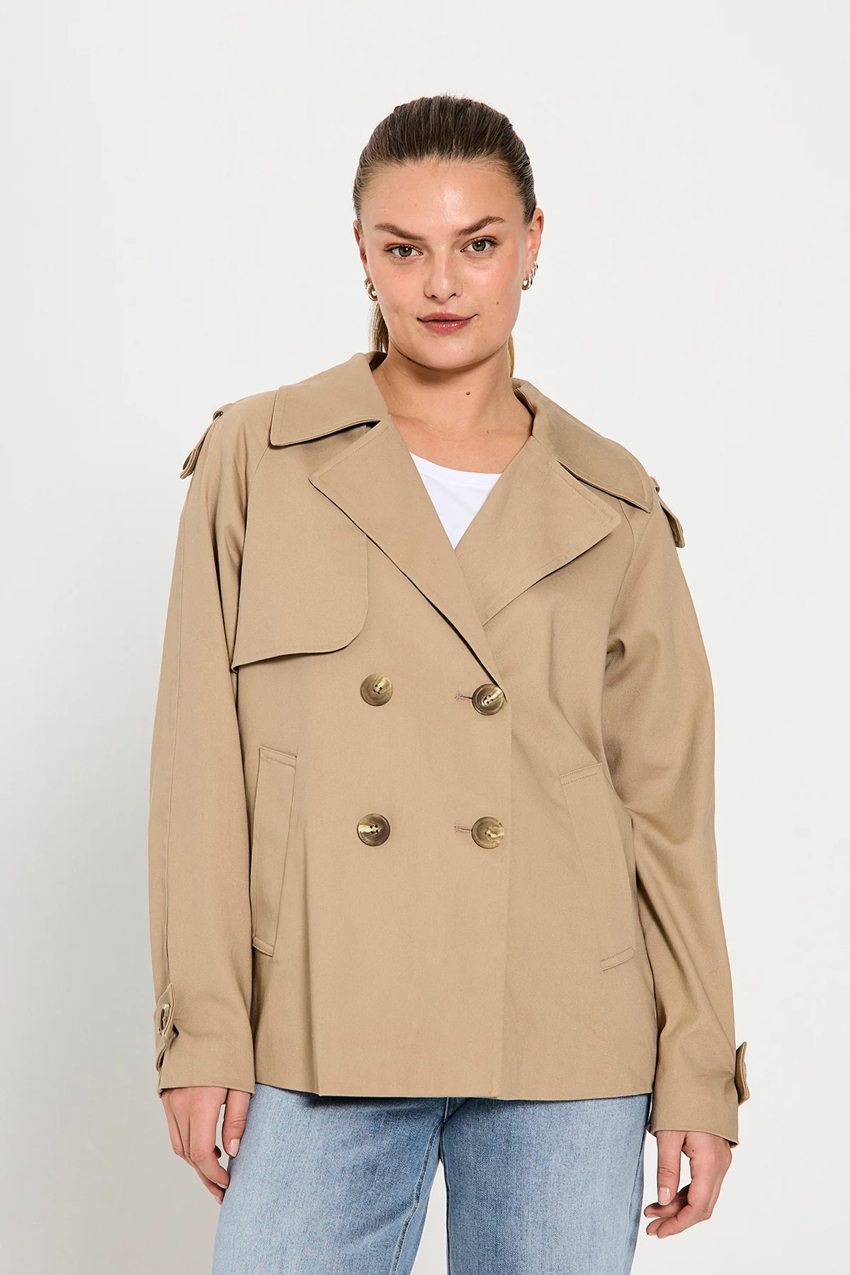 FQNORTHY - KURZER TRENCHCOAT - SAND