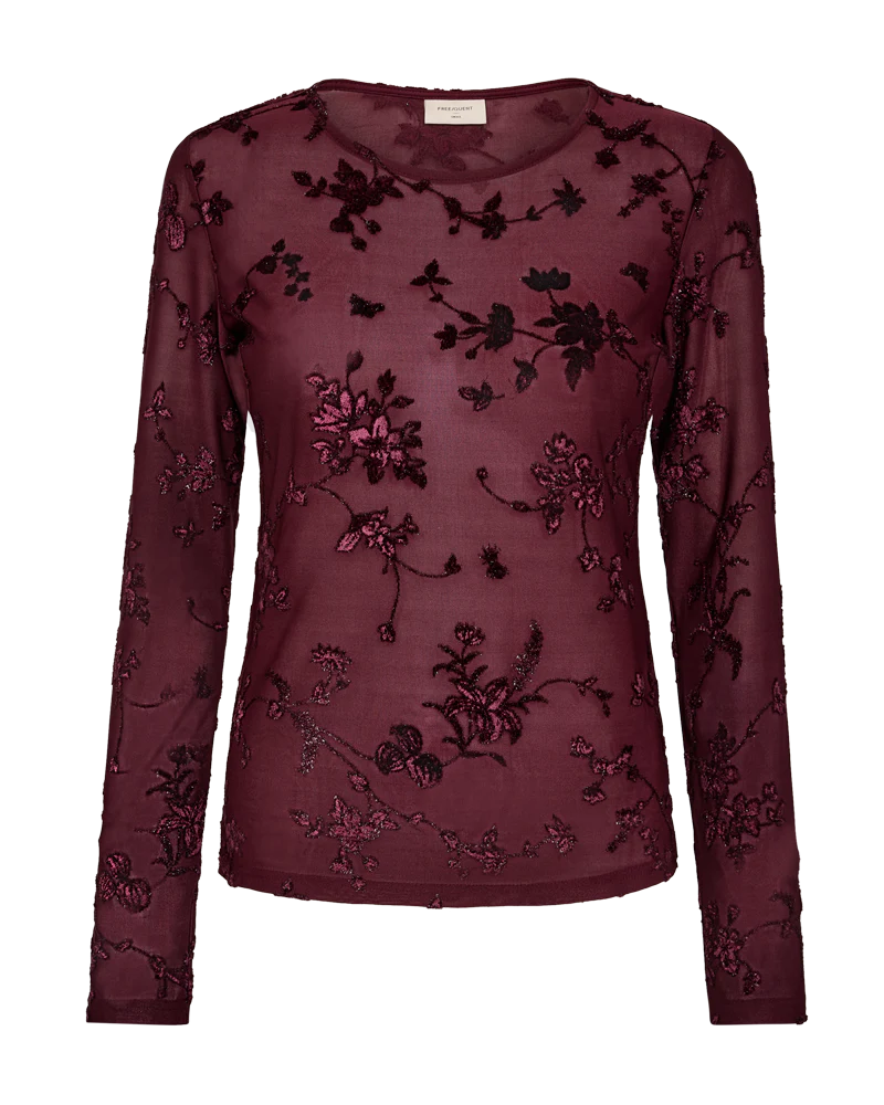 FQBISKA – BLUSE IN MESH-QUALITÄT - BORDEAUX