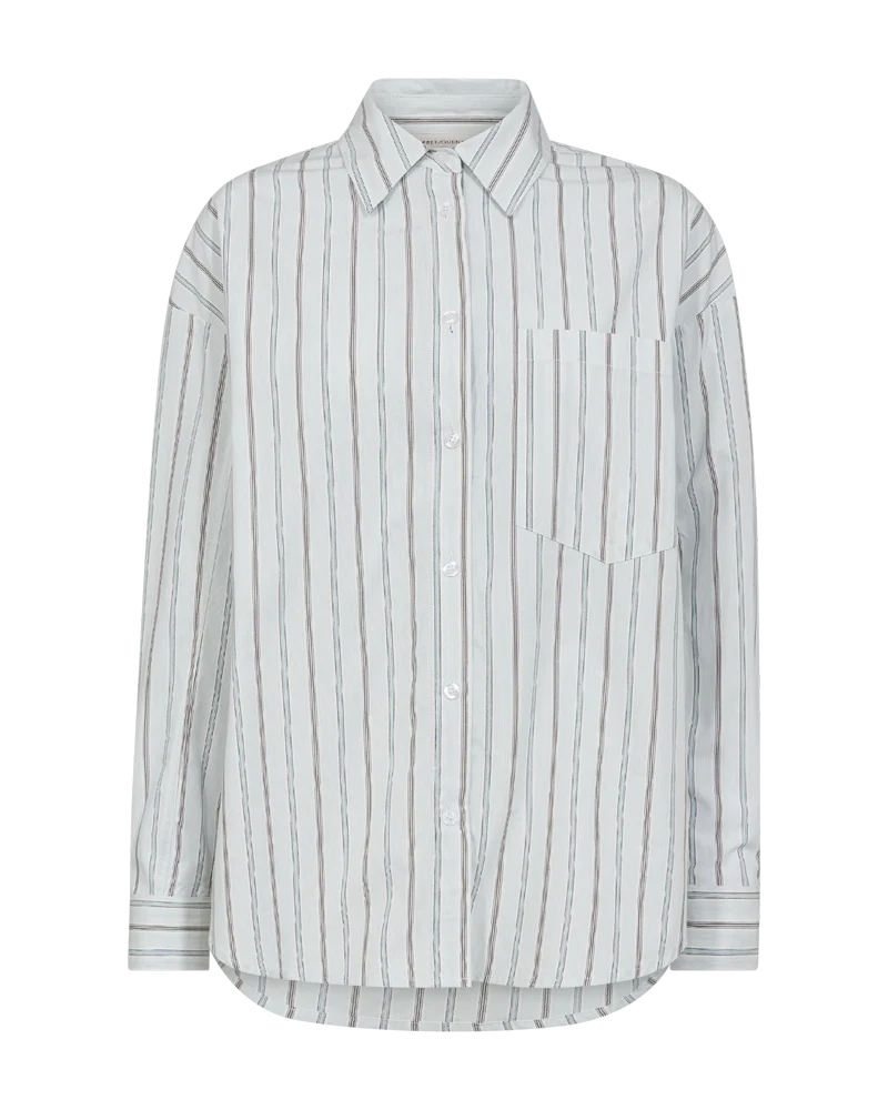 FQERINA – HEMD MIT GARNGEFÄRBTEN STREIFEN - WEISS UND  BLAU