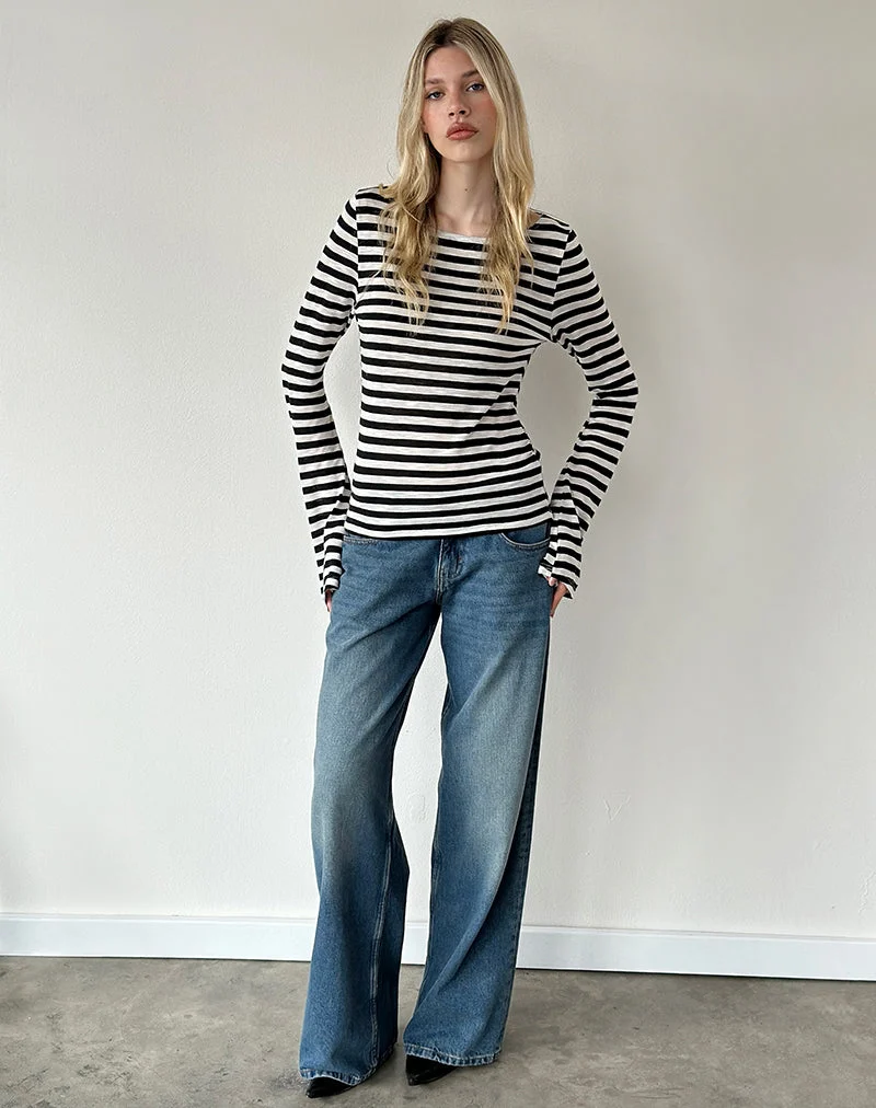 Tineko Long Sleeve Top in Sheer Jersey Black and White Stripe