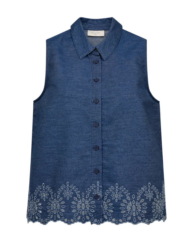FQLINDA - BLUSE MIT DENIM LOOK - BLAU