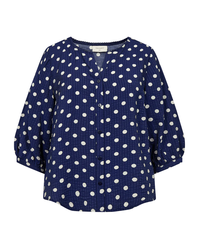 FQALMA – BLUSE MIT PUNKTEN - BLAU UND WEISS