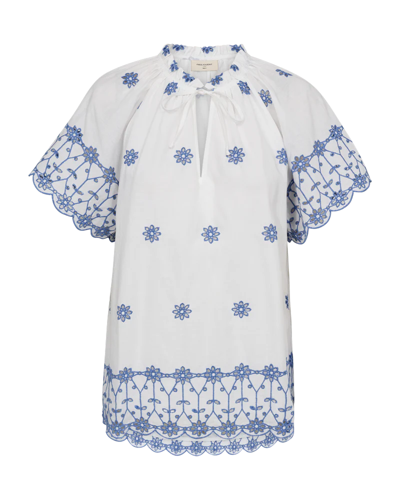 FQIDDI - HEMD MIT BESTICKTEM LOCHMUSTER - WEISS UND BLAU