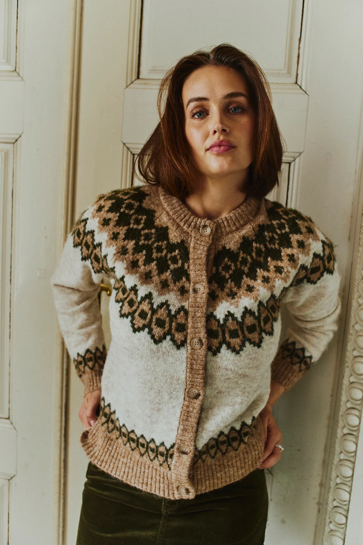 FQNOVALA - CARDIGAN - BEIGE UND GRUN