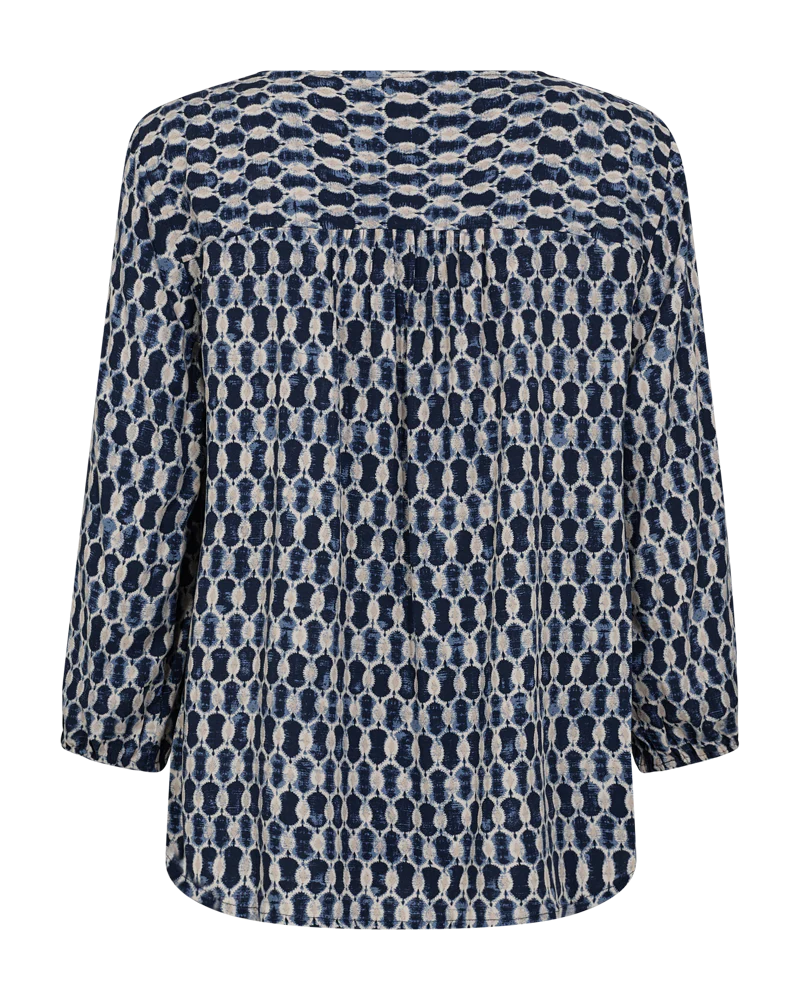 FQADNEY – BLUSE MIT ALLOVER-PRINT - BLAU UND  BEIGE