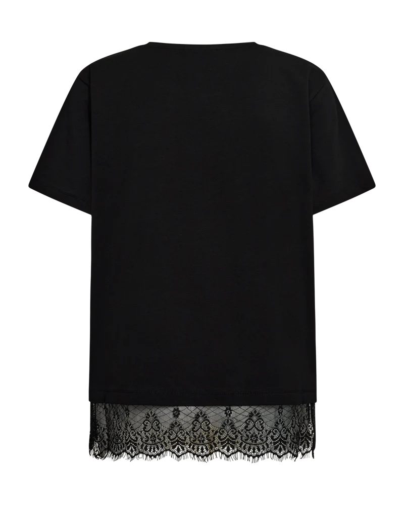 FQSURE – T-SHIRT MIT SPITZENBESÄTZ - SCHWARZ