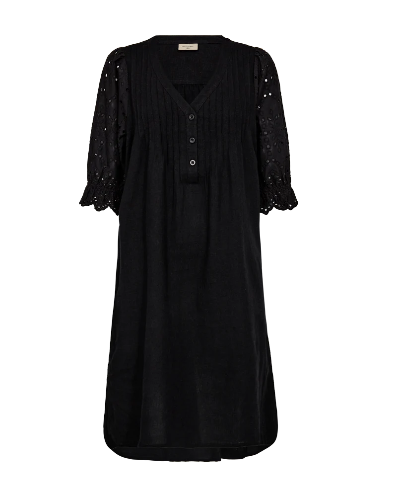 FQLALUNA – KLEID MIT BRODERIE ANGLAISE - SCHWARZ