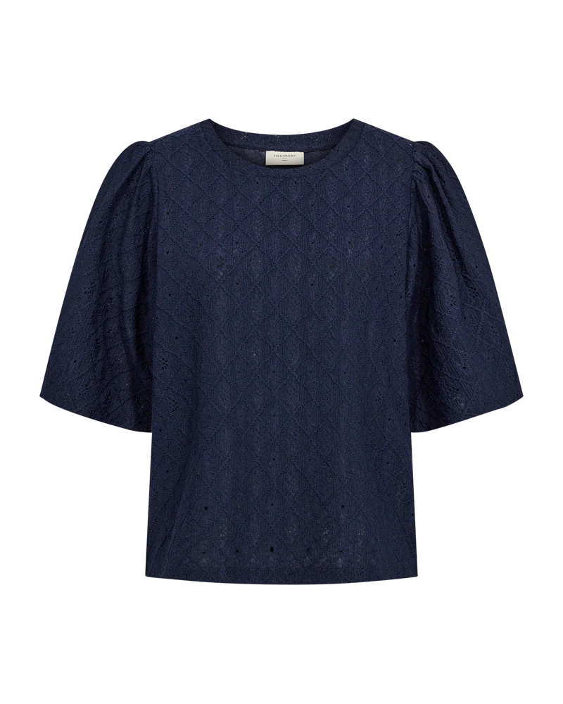 FQKIONA – BLUSE MIT GESTICKTEM MUSTER - BLAU