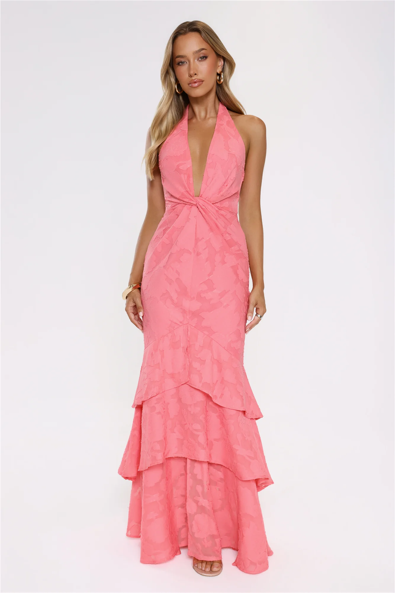 Take The Chance Halter Maxi Dress Coral