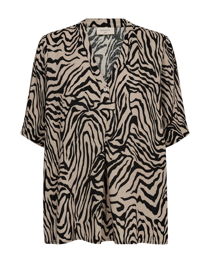 FQLARIN - BLUSE MIT PRINT - BEIGE UND SCHWARZ
