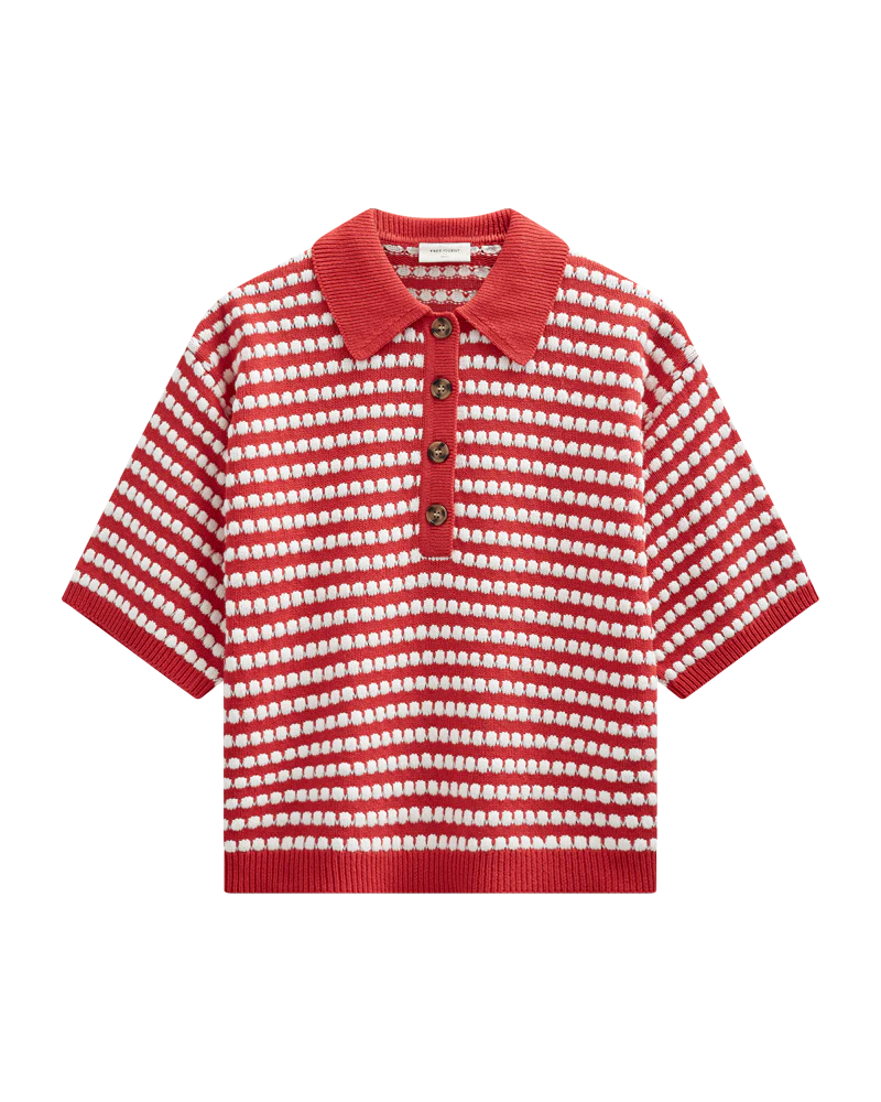 FQSARIF – FEINSTRICK-PULLOVER - WEISS UND ROT