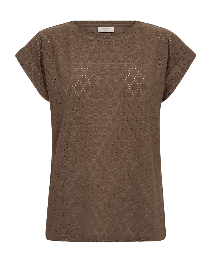 FQBLOND – T-SHIRT MIT LOCHMUSTER - BRAUN