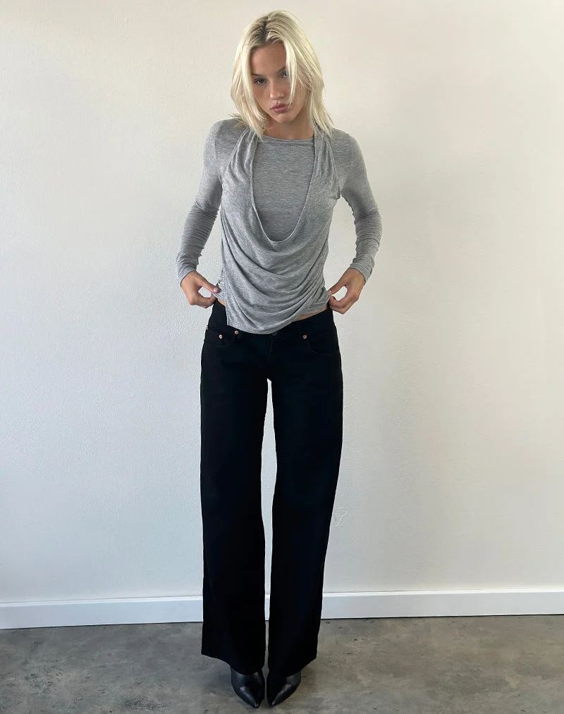 Miri Long Sleeve Cowl Halter Top in Jersey Grey