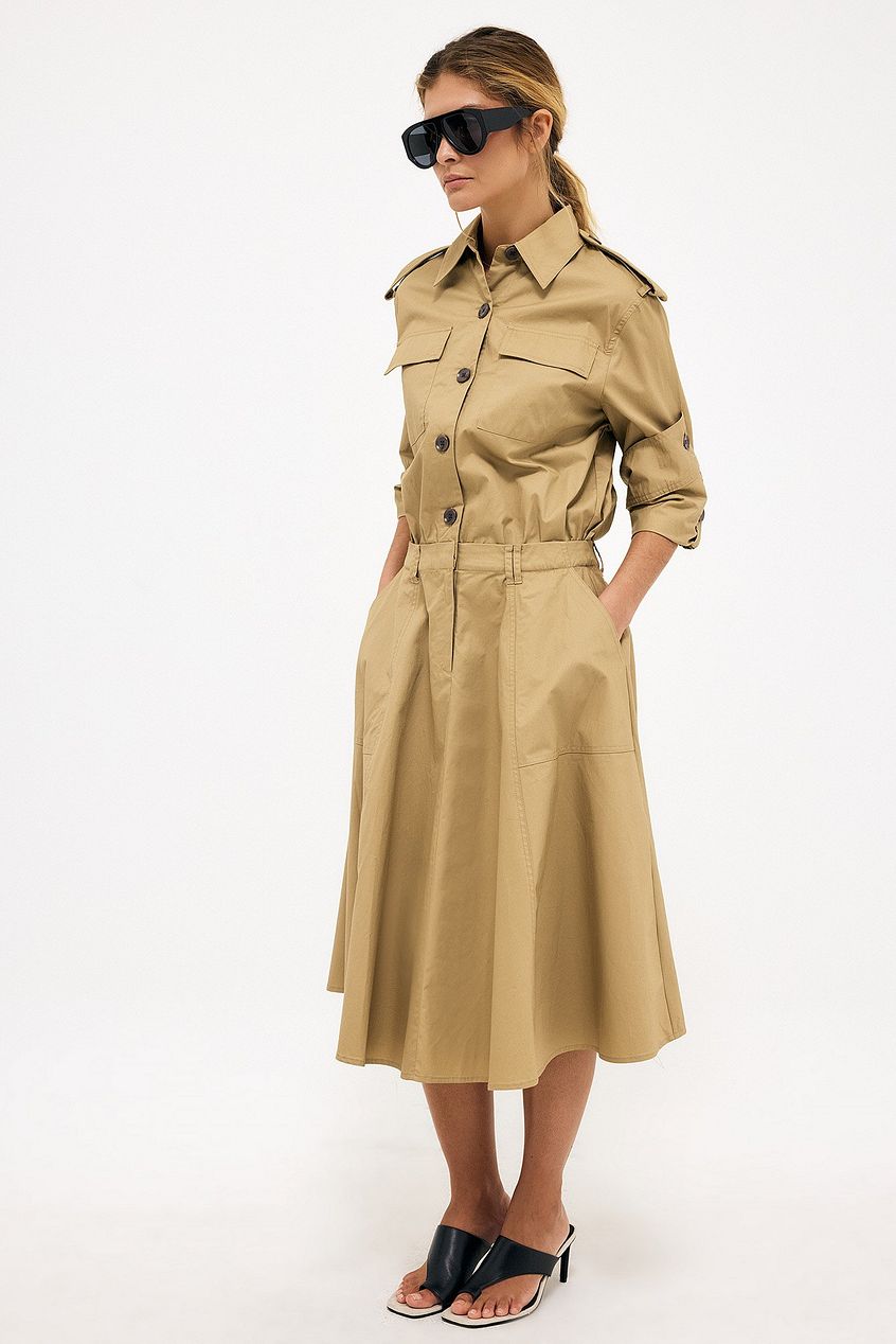Heavy Cotton Midi Cargo Shirt Dress