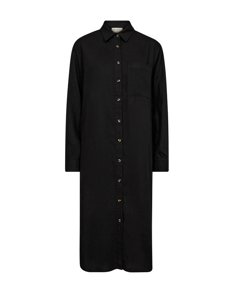 FQLAVA - BLUSENKLEID MIT LEINEN - SCHWARZ