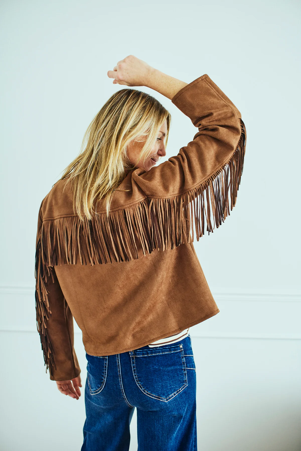 FQDUWA - JACKE MIT FRANSEN - BRAUN